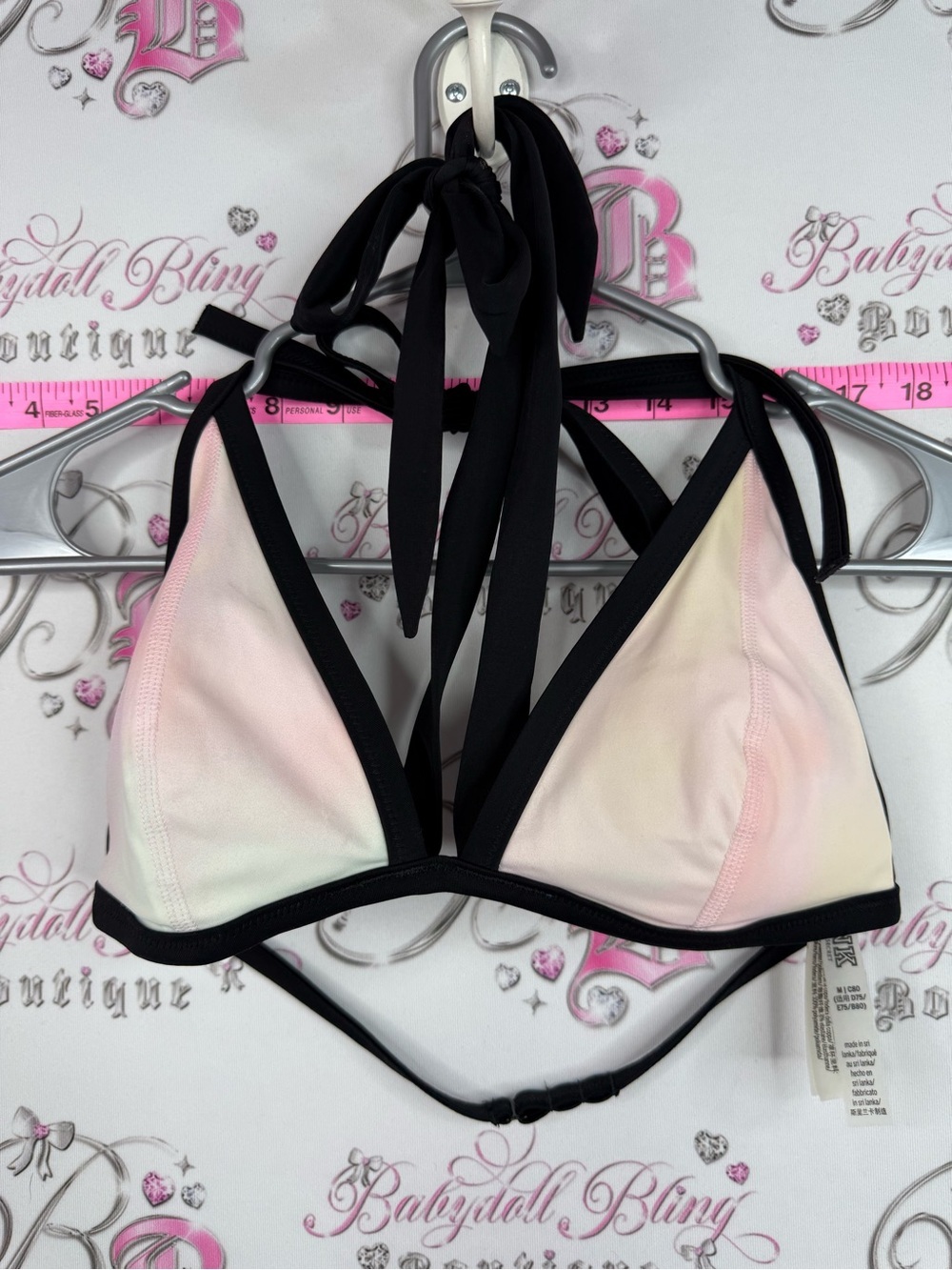 PINK Victoria's Secret bikini top tie dye Black-Trim Pastel Ombre Triangle